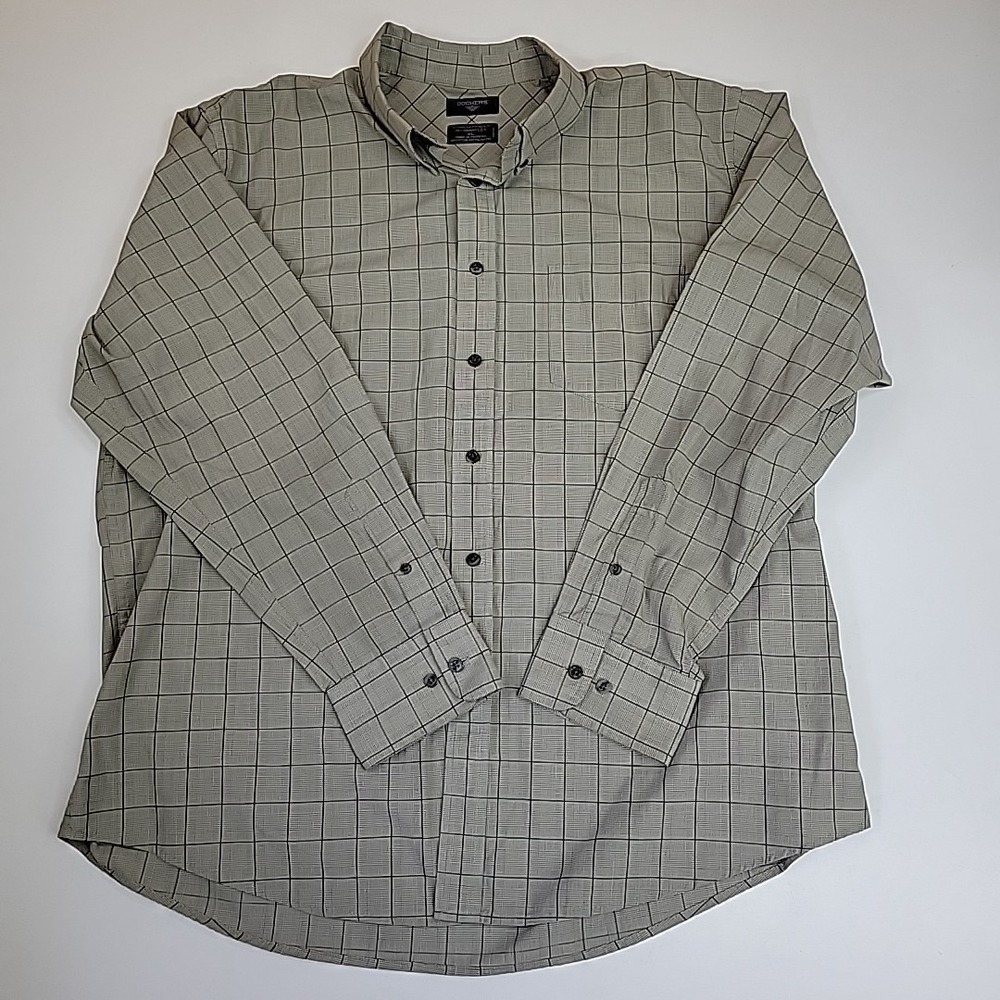 Dockers Dress Shirt Mens Size XL Lt Green Striped Button Up Long Sleeve Business